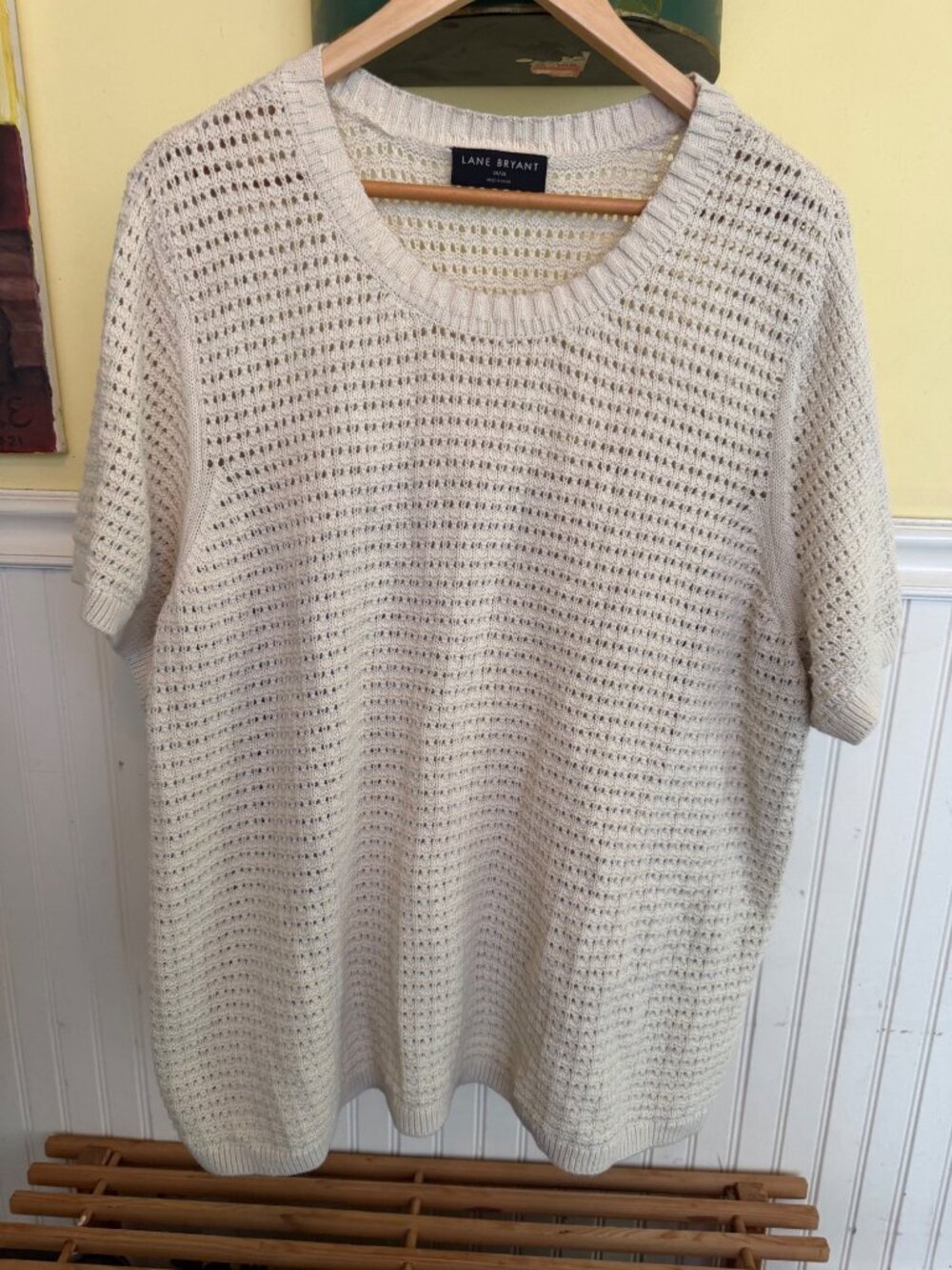 Lane Bryant 26/28 Knit Cream Sweater short sleeve cami layer